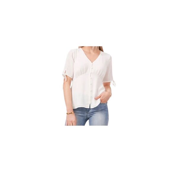 Vince Camuto Button Delicate Blouse Medium M Shirt Ivory NWT - Picture 2 of 7